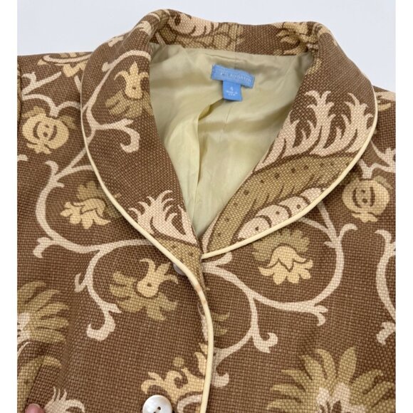 J McLaughlin Brown & Cream Floral Print Blazer Jacket W/ Piping Sz 4 - Picture 6 of 16